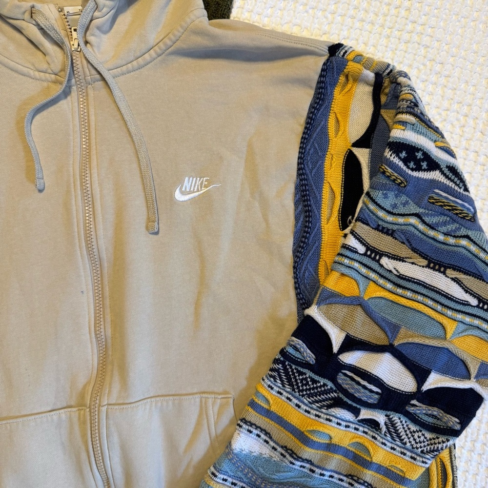 Nike Upcycled Beige Zip Up Jacket with Sweater Sleeves